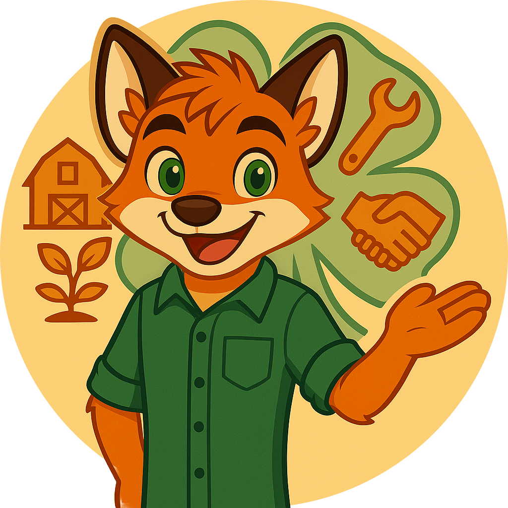 The MindWorks Fox in front of the state of 4-H Clubs and associated landmarks and icons