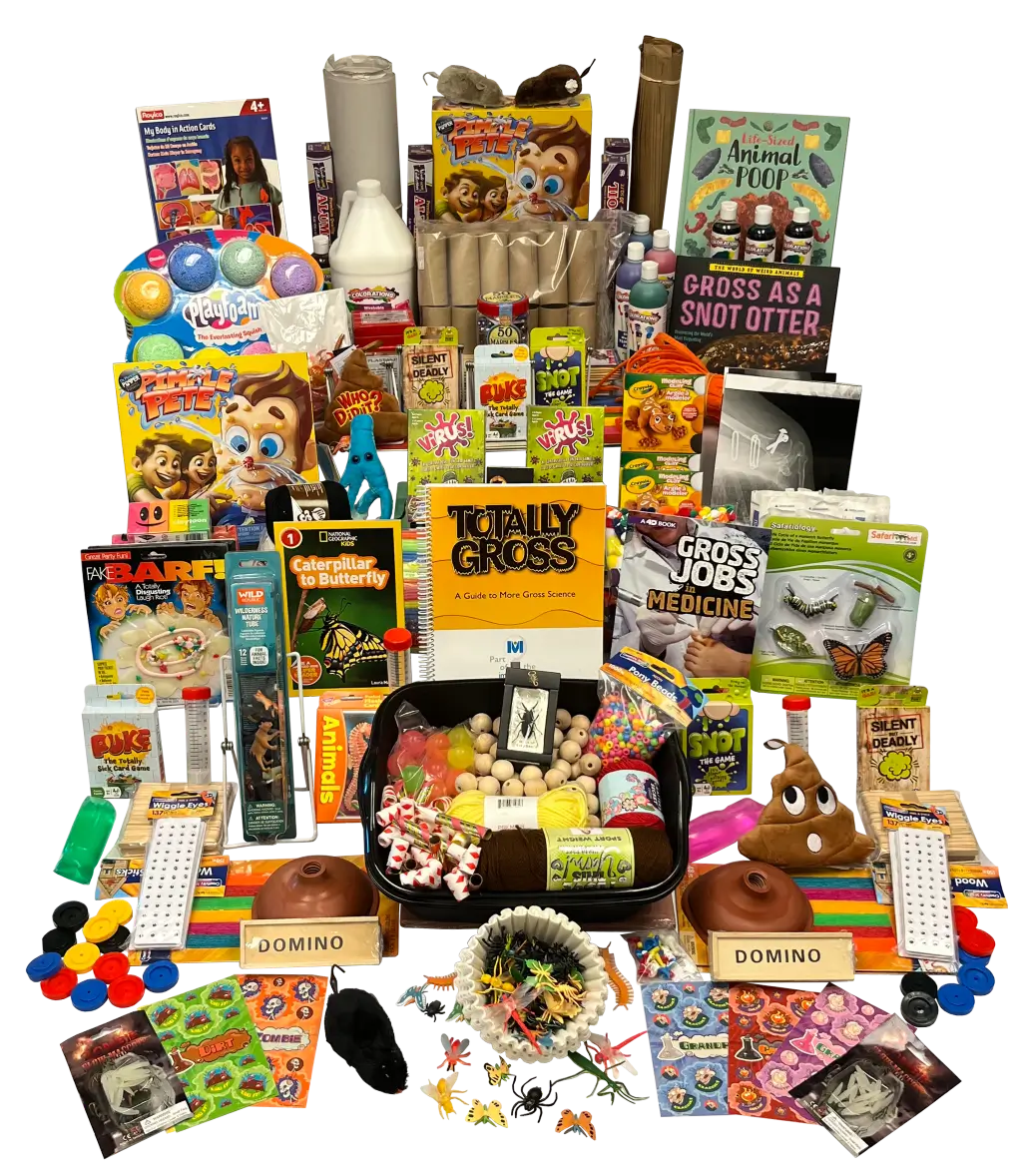 Totally Gross kit packed with science toys, slime, silly games, crafts, and learning tools focused on gross and goofy fun.